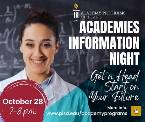 Academies Information Night October 28 7-8 pm